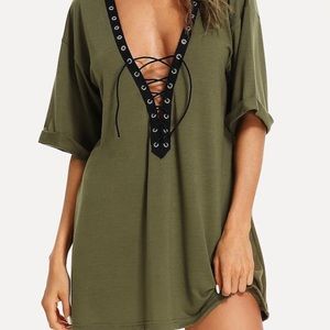 🔹NWT! Army Green Lace Up shirt.